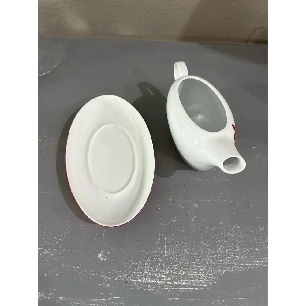 Mikasa Pure Red Floral Porcelain Gravy Boat & Underplate SL134 Portugal